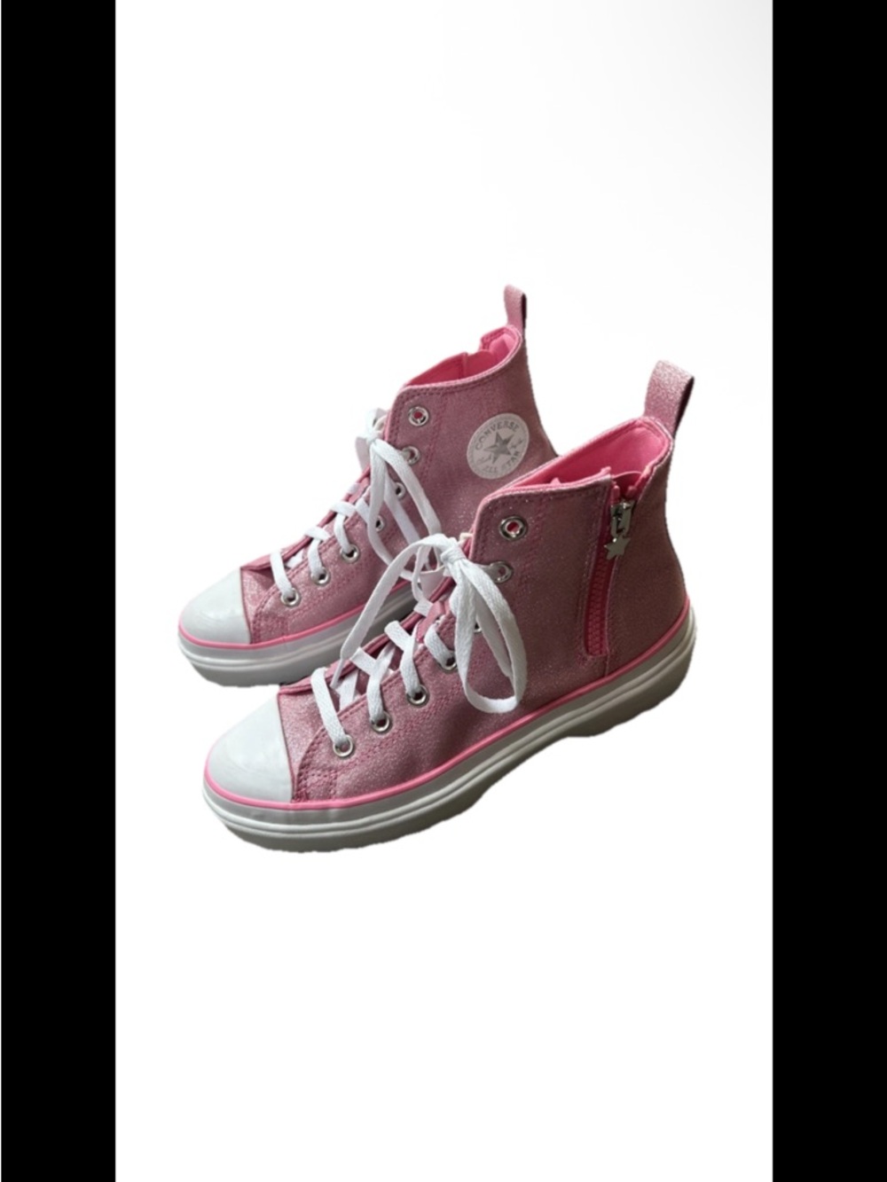 Converse Pink High-Top Canvas glitter Sneakers with Side Zip women’s 8 girl 6